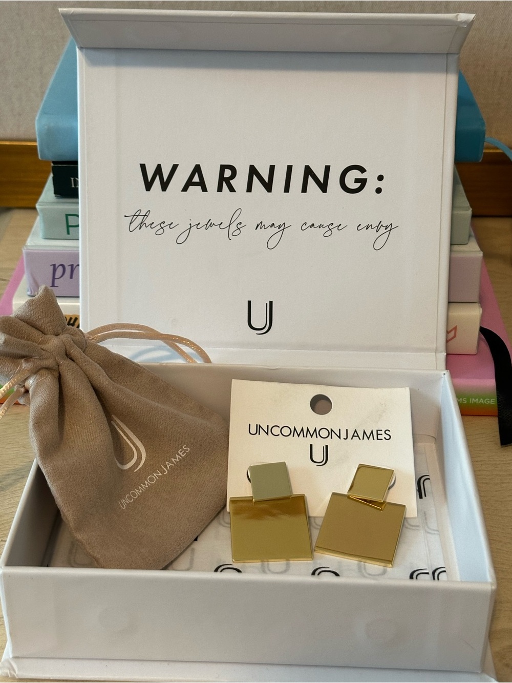 Uncommon James Shiny Gold Square Drop Earrings